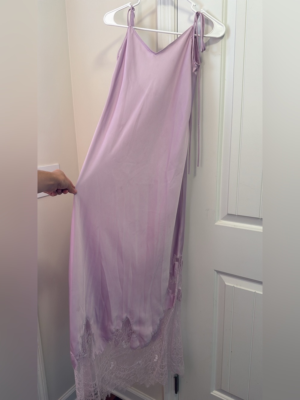 Gianni Bini Lavender Maxi Slip Dress with Lace Trim